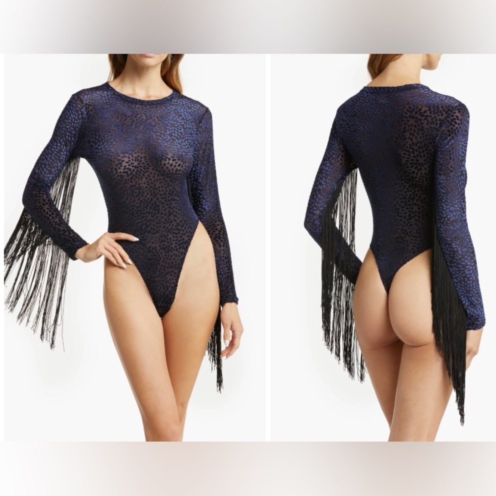 NWT Kilo Brava fringe trim velvet burnout bodysuit